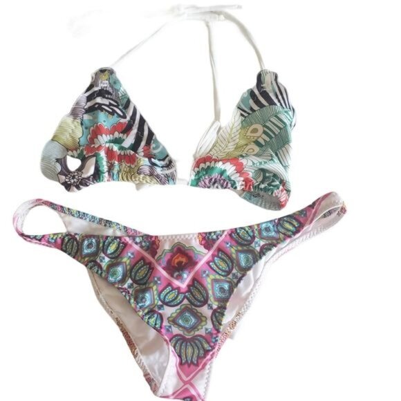 BIANCA COLETTI Bikini 2 Piece Small Floral Halter Bow Triangle Straps‎ Cheeky - Picture 9 of 11